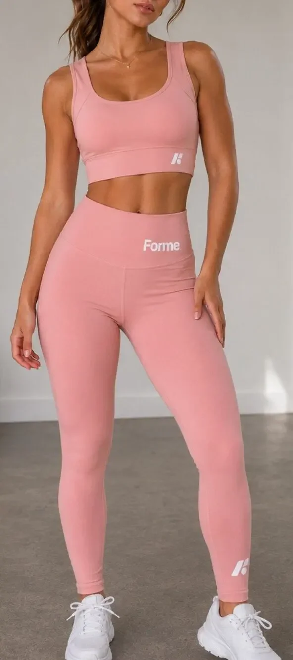Forme Matching Activewear Set Pink Sports Bra/Yoga Pant High Rise Leggings M NWT